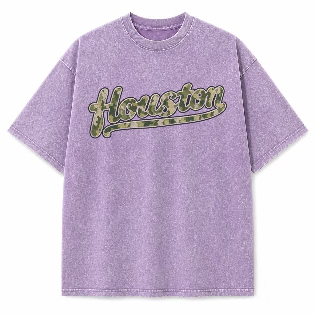 Vintage Washed Houston Camo Double-Sided Heavyweight Graphic Tee in Vintage Washed Heavyweight T-Shirt, Lavender, front view