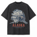 Vintage Washed Alaska Grizzly Bear Graphic Tee in Black, front view on a white background