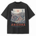 Vintage Washed Arizona Saguaro Graphic Tee in Black, front view on a white background
