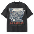 Vintage Washed Arkansas Mockingbird Graphic Tee in Black, front view on a white background