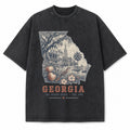 Vintage Washed Georgia Peach Graphic Tee in Black, front view on a white background