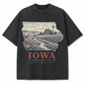 Vintage Washed Iowa Farm Graphic Tee in Black, front view on a white background