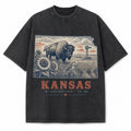 Vintage Washed Kansas Bison Graphic Tee in Black, front view on a white background