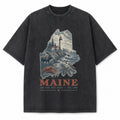Vintage Washed Maine Lighthouse Graphic Tee in Black, front view on a white background