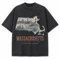 Vintage Washed Massachusetts Coastal Graphic Tee in Black, front view on a white background