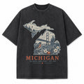 Vintage Washed Michigan Great Lakes Graphic Tee in Black, front view on a white background