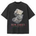 Vintage Washed New Jersey Lighthouse Graphic Tee in Black, front view on a white background