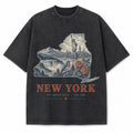 Vintage Washed New York Skyline Graphic Tee in Black, front view on a white background