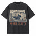 Vintage Washed North Dakota Bison Graphic Tee in Black, front view on a white background