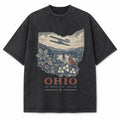 Vintage Washed Ohio Aviation Graphic Tee in Black, front view on a white background