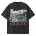 Vintage Washed Oregon Mountain Graphic Tee in Black, front view on a white background