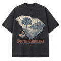 Vintage Washed South Carolina Palmetto Graphic Tee in Black, front view on a white background