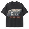 Vintage Washed Tennessee Guitar Graphic Tee in Black, front view on a white background