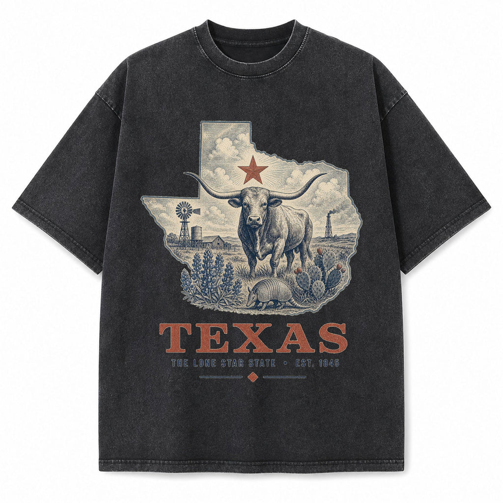 Vintage Washed Texas Longhorn Graphic Tee in Vintage Washed Heavyweight T-Shirt, Washed Black