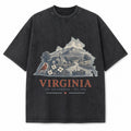 Vintage Washed Virginia Blue Ridge Graphic Tee in Black, front view on a white background