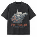 Vintage Washed West Virginia New River Gorge Graphic Tee in Black, front view on a white background