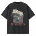 Vintage Washed Wisconsin Dairy Farm Graphic Tee in Black, front view on a white background