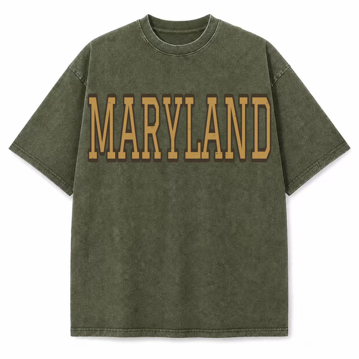 Maryland Collegiate Letter washed vintage heavyweight T-shirt in Military Green