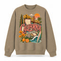 Colorful California State Collage Crewneck Sweatshirt in Khaki, front view on a white background