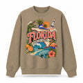 Colorful Florida State Collage Crewneck Sweatshirt in Khaki, front view on a white background