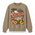 Colorful Georgia State Collage Crewneck Sweatshirt in Khaki, front view on a white background