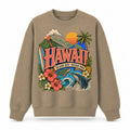 Colorful Hawaii State Collage Crewneck Sweatshirt in Khaki, front view on a white background