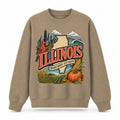 Colorful Illinois State Collage Crewneck Sweatshirt in Khaki, front view on a white background