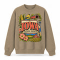 Colorful Iowa State Collage Crewneck Sweatshirt in Khaki, front view on a white background