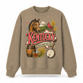 Colorful Kentucky State Collage Crewneck Sweatshirt in Khaki, front view on a white background