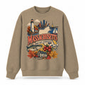 Colorful Massachusetts State Collage Crewneck Sweatshirt in Khaki, front view on a white background