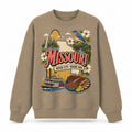 Colorful Missouri State Collage Crewneck Sweatshirt in Khaki, front view on a white background