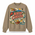 Colorful North Carolina State Collage Crewneck Sweatshirt in Khaki, front view on a white background
