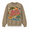 Colorful South Carolina State Collage Crewneck Sweatshirt in Khaki, front view on a white background