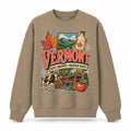 Colorful Vermont State Collage Crewneck Sweatshirt in Khaki, front view on a white background