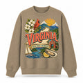 Colorful Virginia State Collage Crewneck Sweatshirt in Khaki, front view on a white background