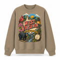 Colorful West Virginia State Collage Crewneck Sweatshirt in Khaki, front view on a white background