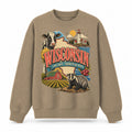 Colorful Wisconsin State Collage Crewneck Sweatshirt in Khaki, front view on a white background