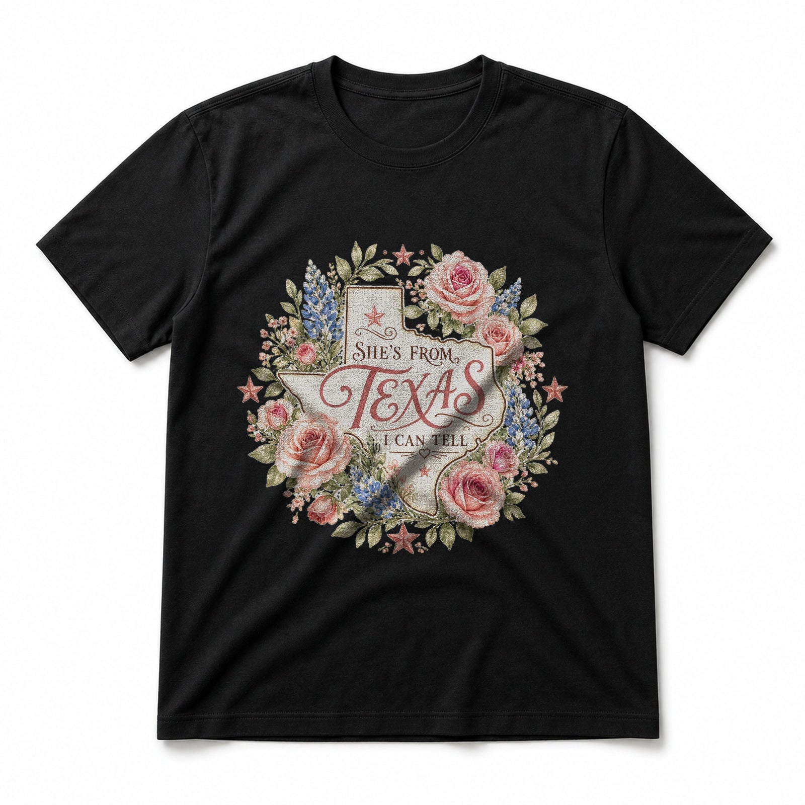 Texas Romantic Floral Pure Cotton T-Shirt in Black