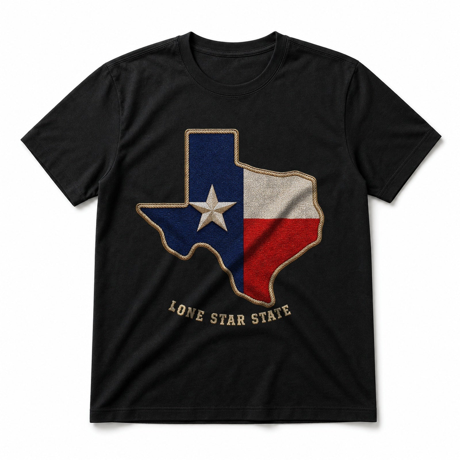 Texas Flag Embroidery Pure Cotton T-Shirt in Black