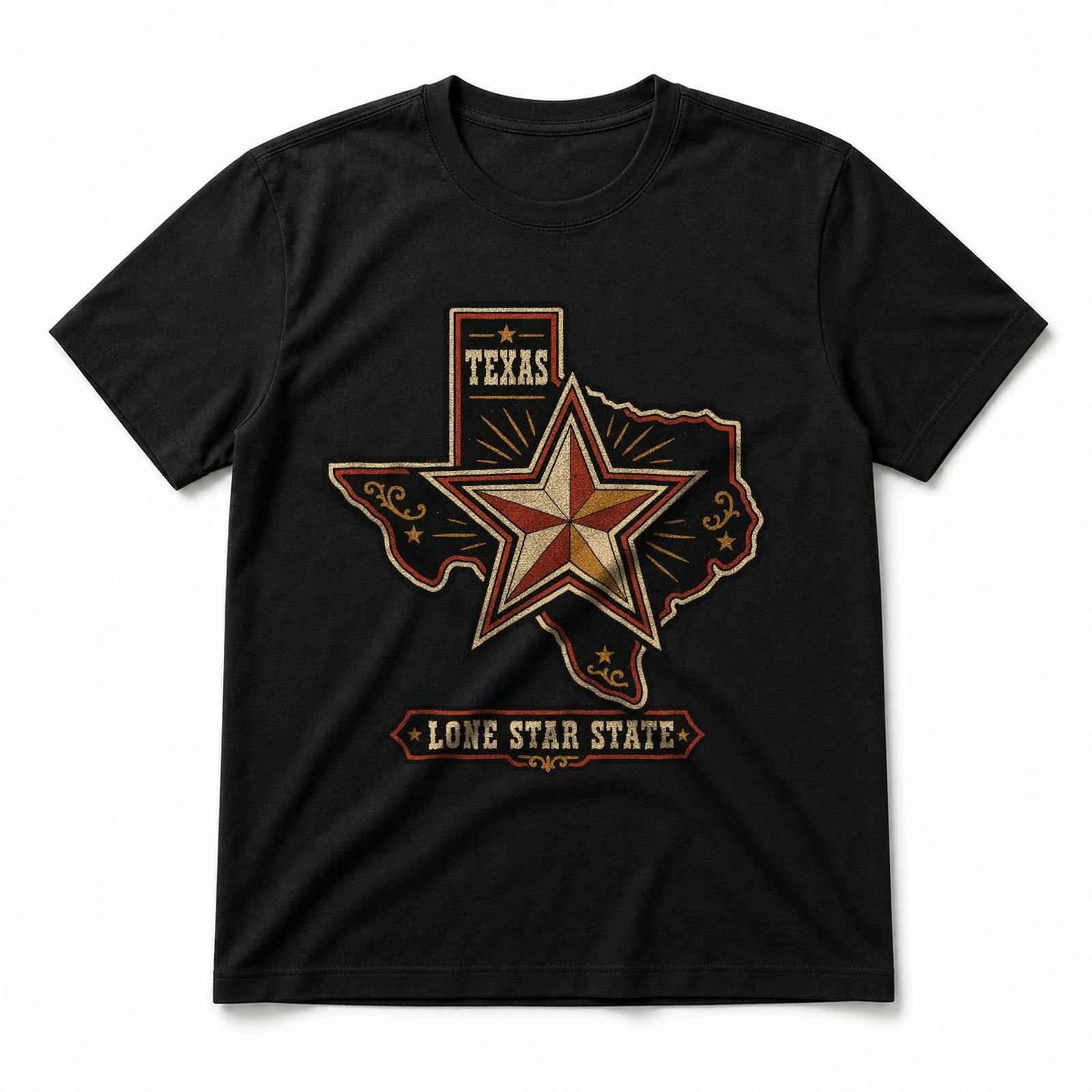Texas Custom Lone Star Pure Cotton T-Shirt in Black