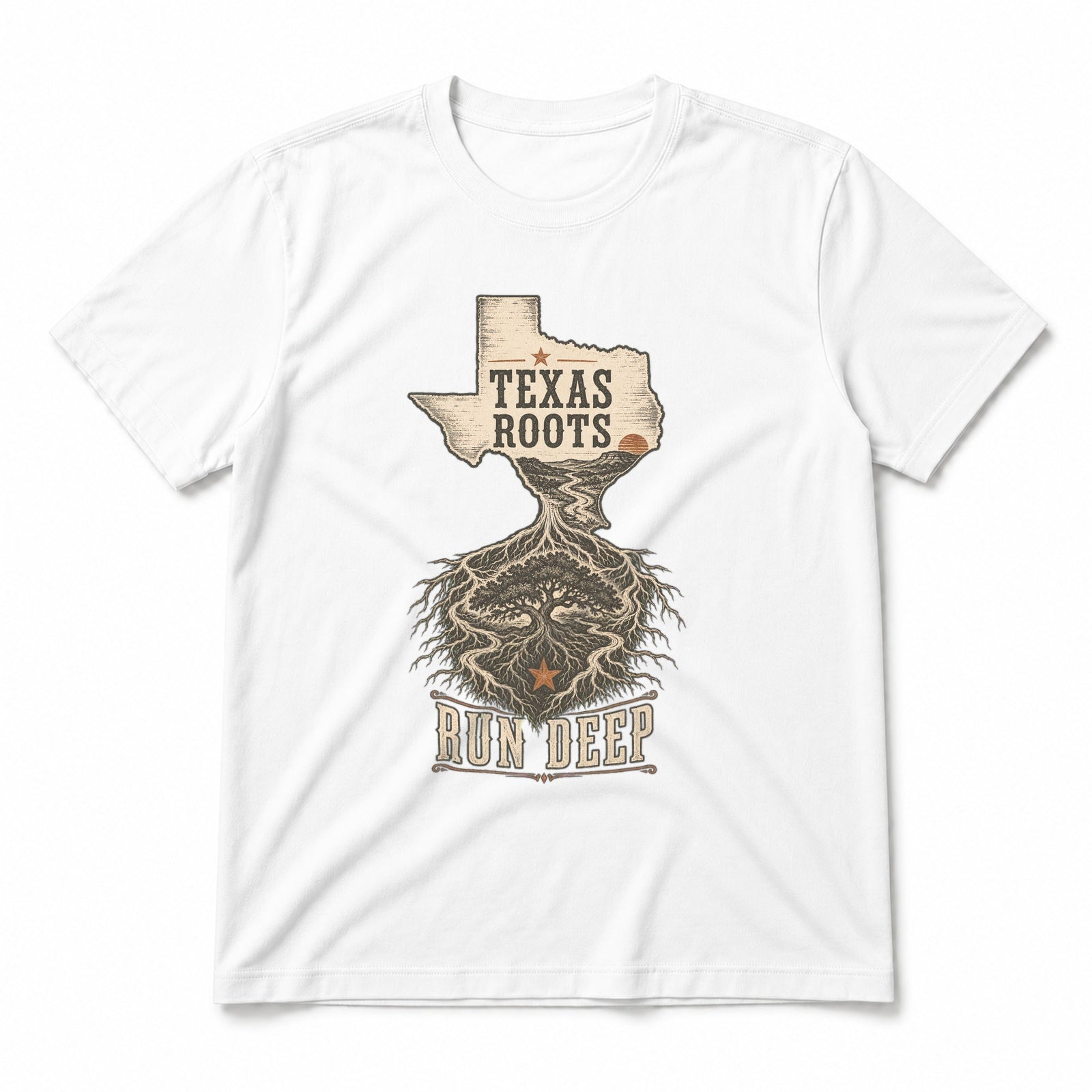 Texas Roots Run Deep Pure Cotton T-Shirt in White