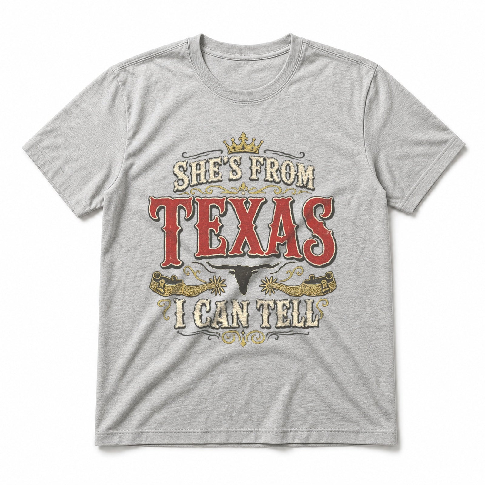 Texas Classic Western Type Pure Cotton T-Shirt in Light Gray