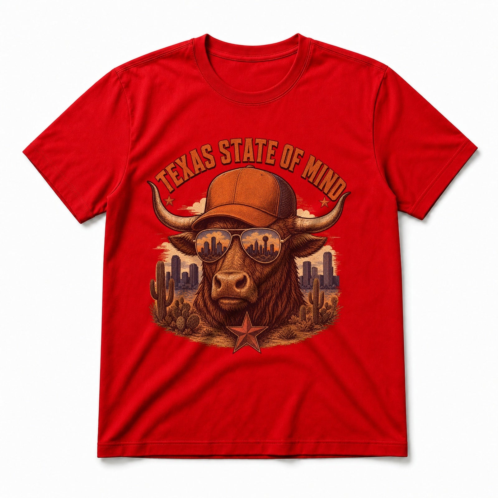 Texas State Of Mind Pure Cotton T-Shirt in Red