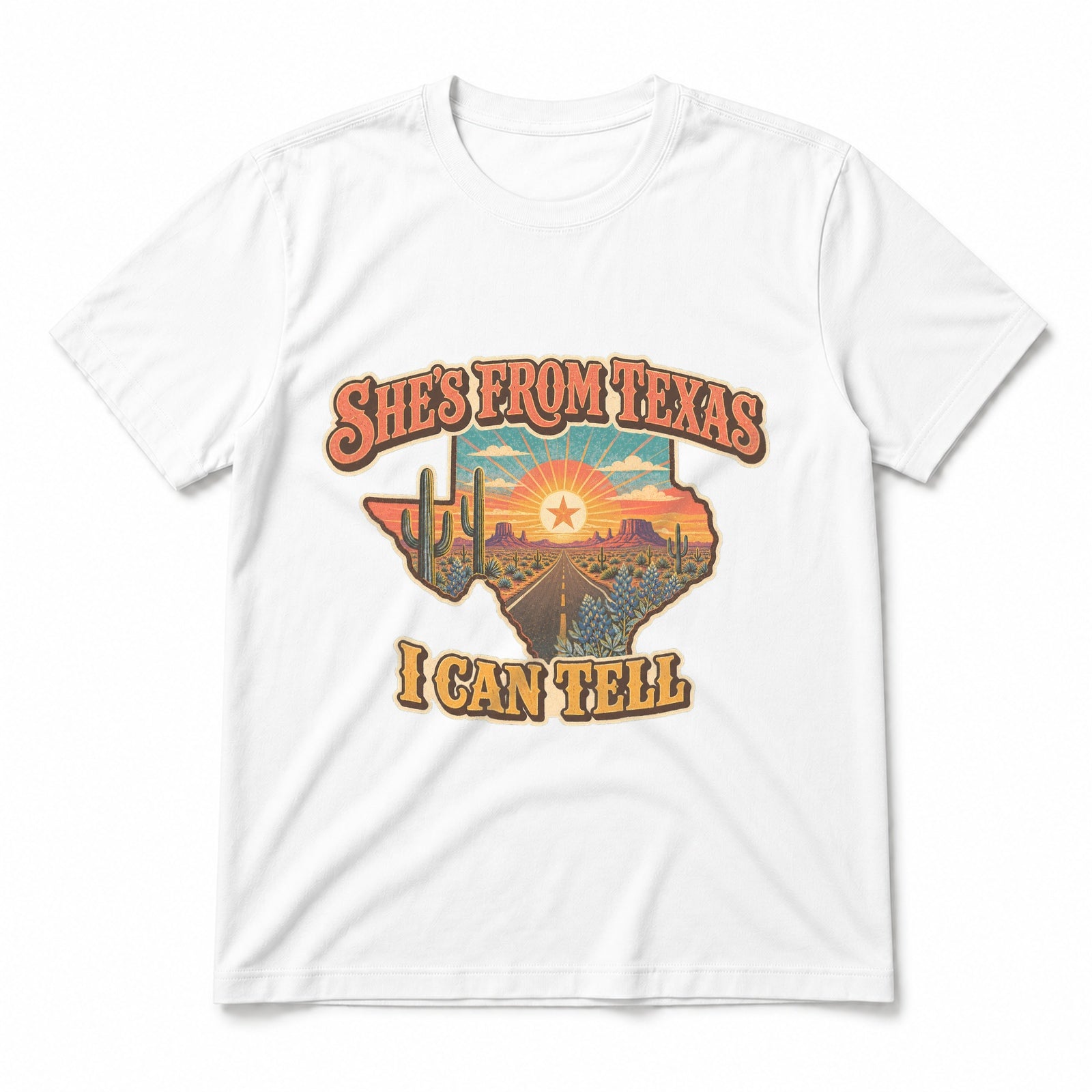 Texas Retro Highway Pure Cotton T-Shirt in White