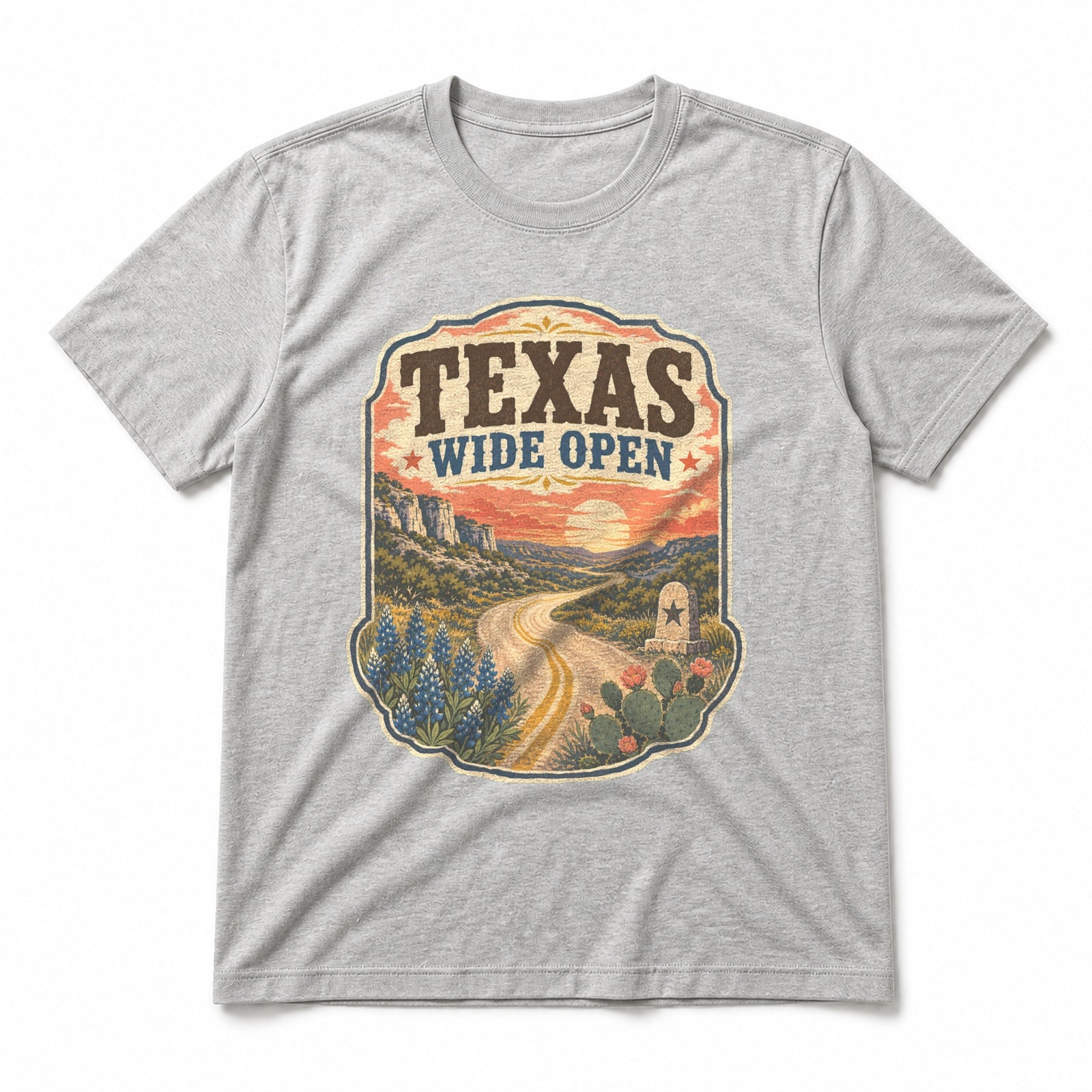 Texas Wide Open Pure Cotton T-Shirt in Light Gray