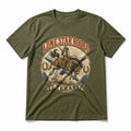 Texas Lone Star Rodeo Pure Cotton T-Shirt in Olive Green