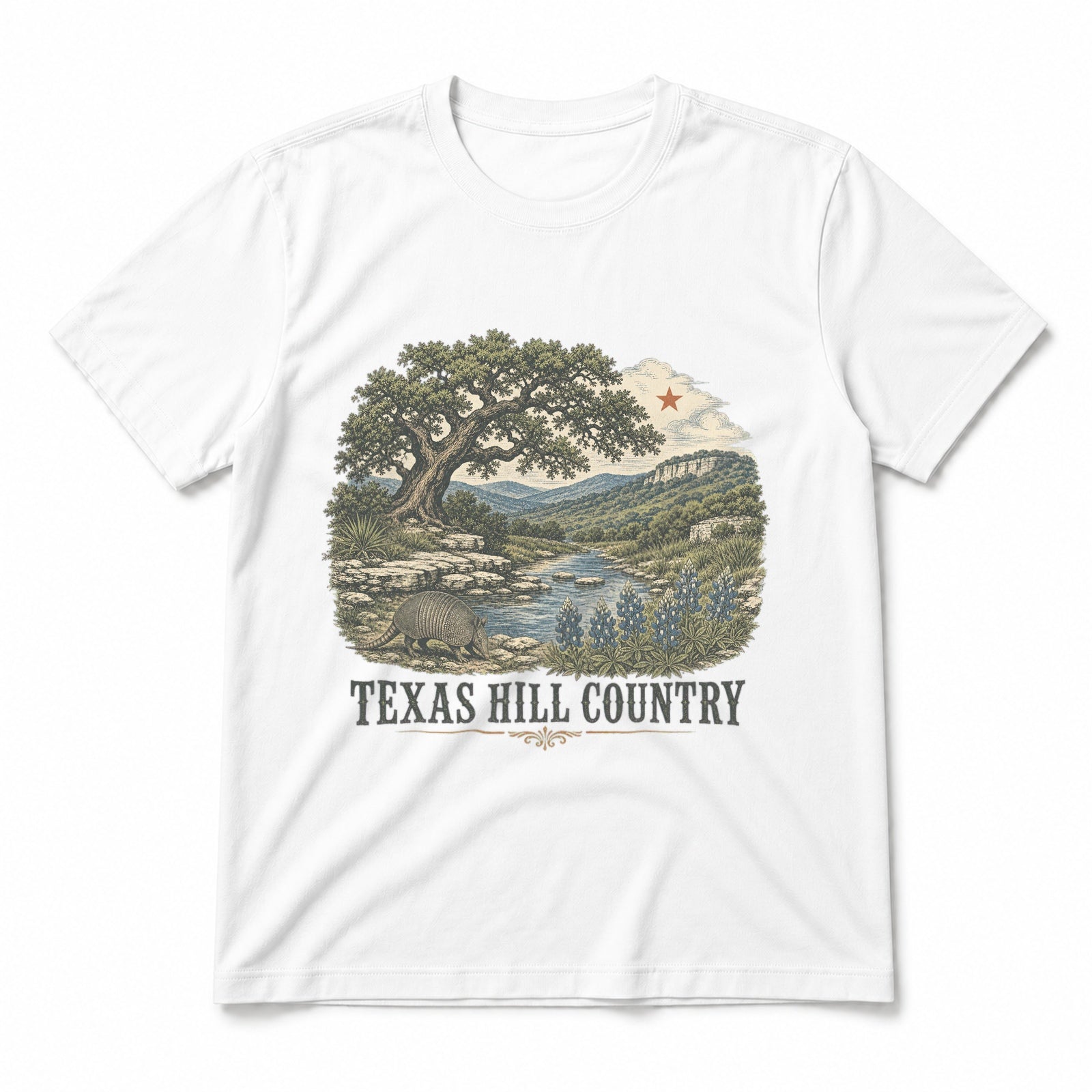 Texas Hill Country Pure Cotton T-Shirt in White