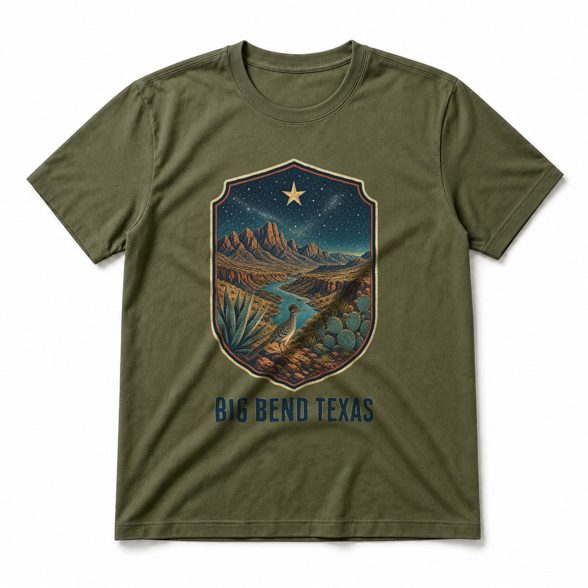 Big Bend Texas Pure Cotton T-Shirt in Olive Green