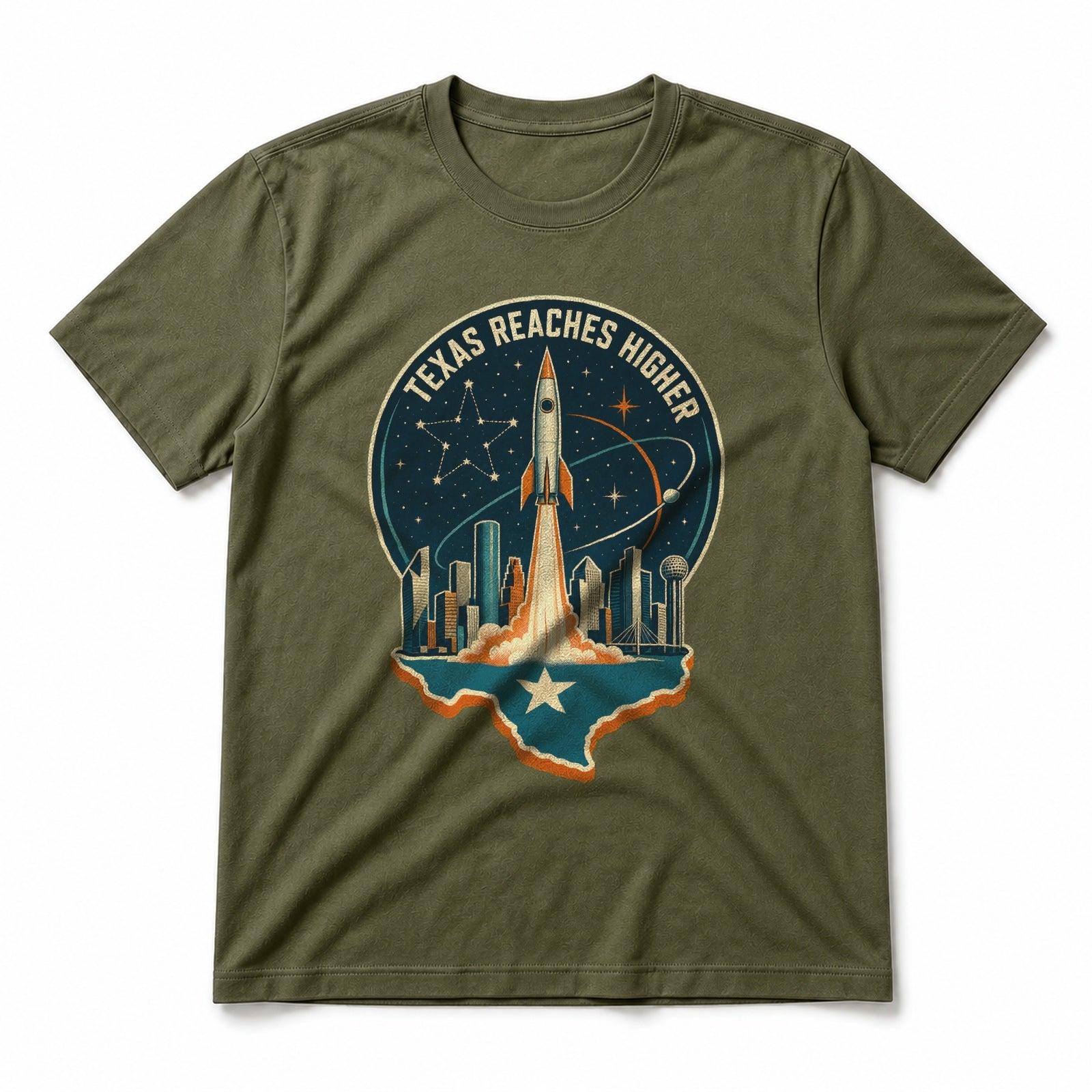 Texas Reaches Higher Pure Cotton T-Shirt in Olive Green