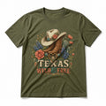Texas Wild And Free Pure Cotton T-Shirt in Olive Green